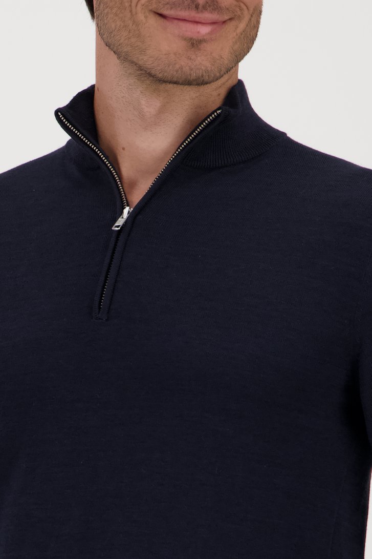 Pull fin zippé bleu marine  de Michaelis pour Hommes