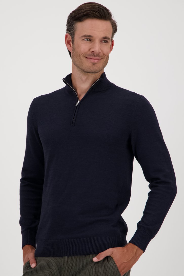 Pull fin zippé bleu marine  de Michaelis pour Hommes