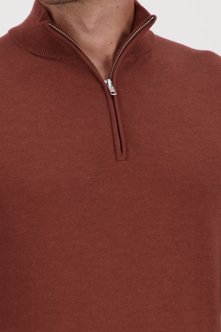 Pull fin zippé marron de Michaelis pour Hommes