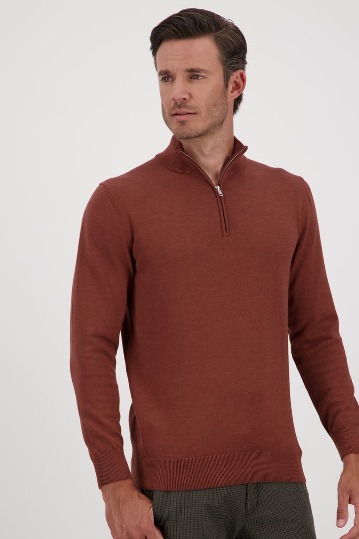 Pull fin zippé marron de Michaelis pour Hommes