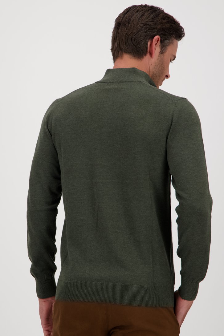 Pull fin zippé vert foncé	 de Michaelis pour Hommes