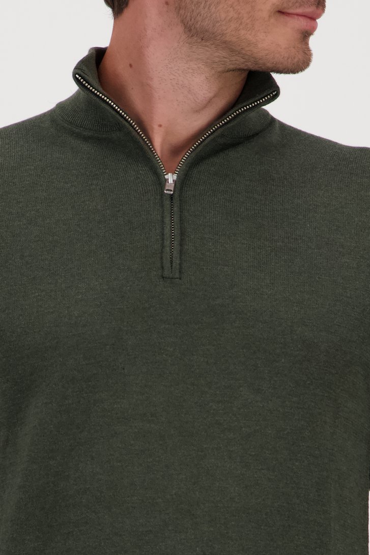 Pull fin zippé vert foncé	 de Michaelis pour Hommes