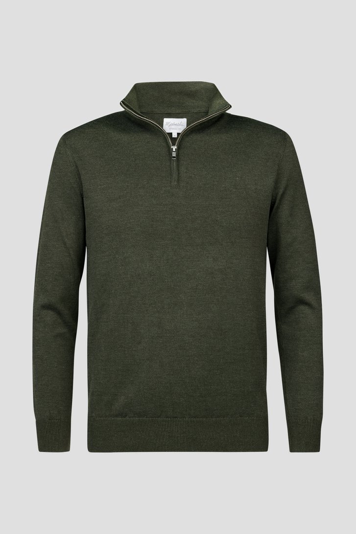 Pull fin zippé vert foncé	 de Michaelis pour Hommes