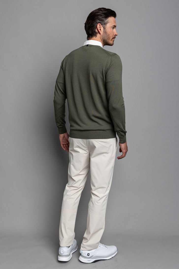 Le dos de Pull finement tricoté vert avec col en V de Dansaert Golf Club pour Hommes