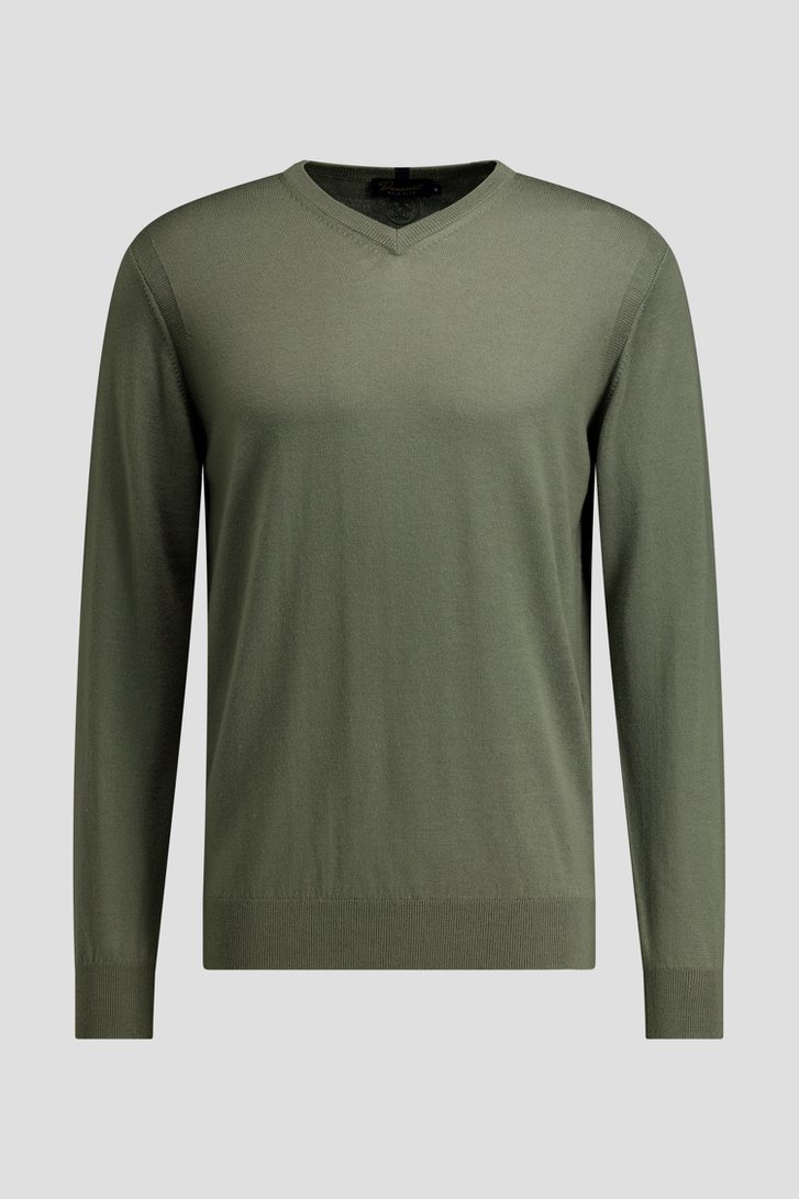 Photo produit 1 de Pull finement tricoté vert avec col en V de Dansaert Golf Club pour Hommes
