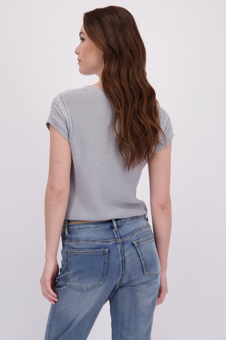 Le dos de Pull gris à manches courtes de Geisha pour Femmes