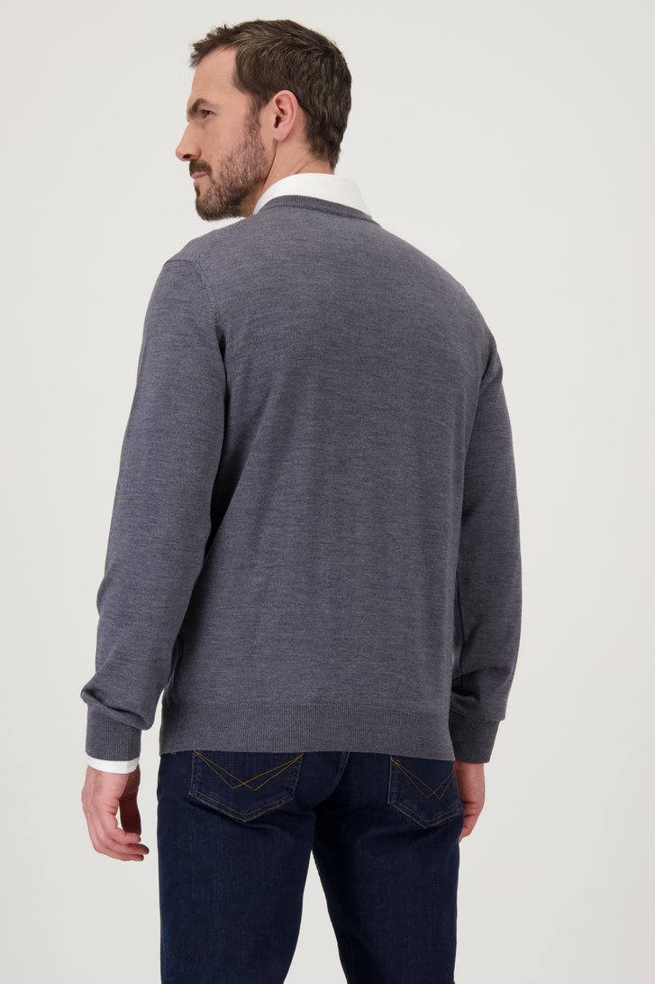 Le dos de Pull gris clair avec col en V et laine de Dansaert Black Premium pour Hommes