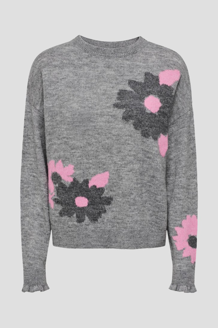 Pull gris clair avec des fleurs de JDY pour Femmes