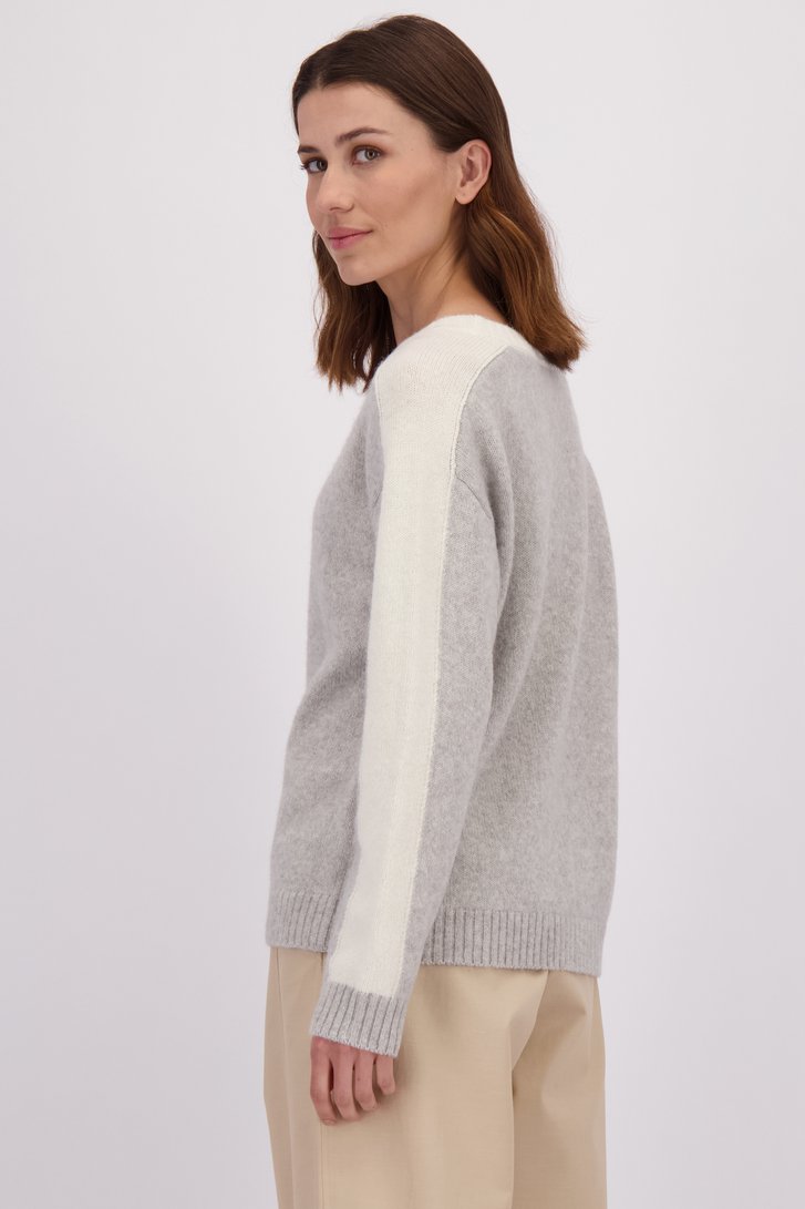 Le dos de Pull gris et jaune avec laine de LŌVING pour Femmes