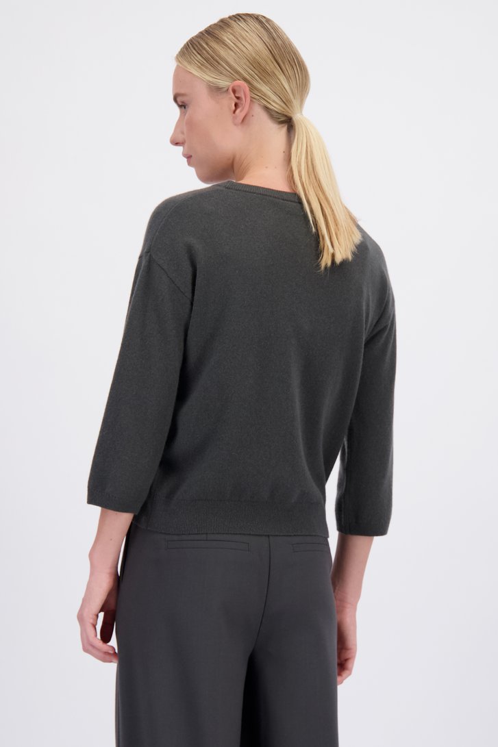 Le dos de Pull gris foncé en cachemire à manches 3/4 de D'Auvry Studio pour Femmes