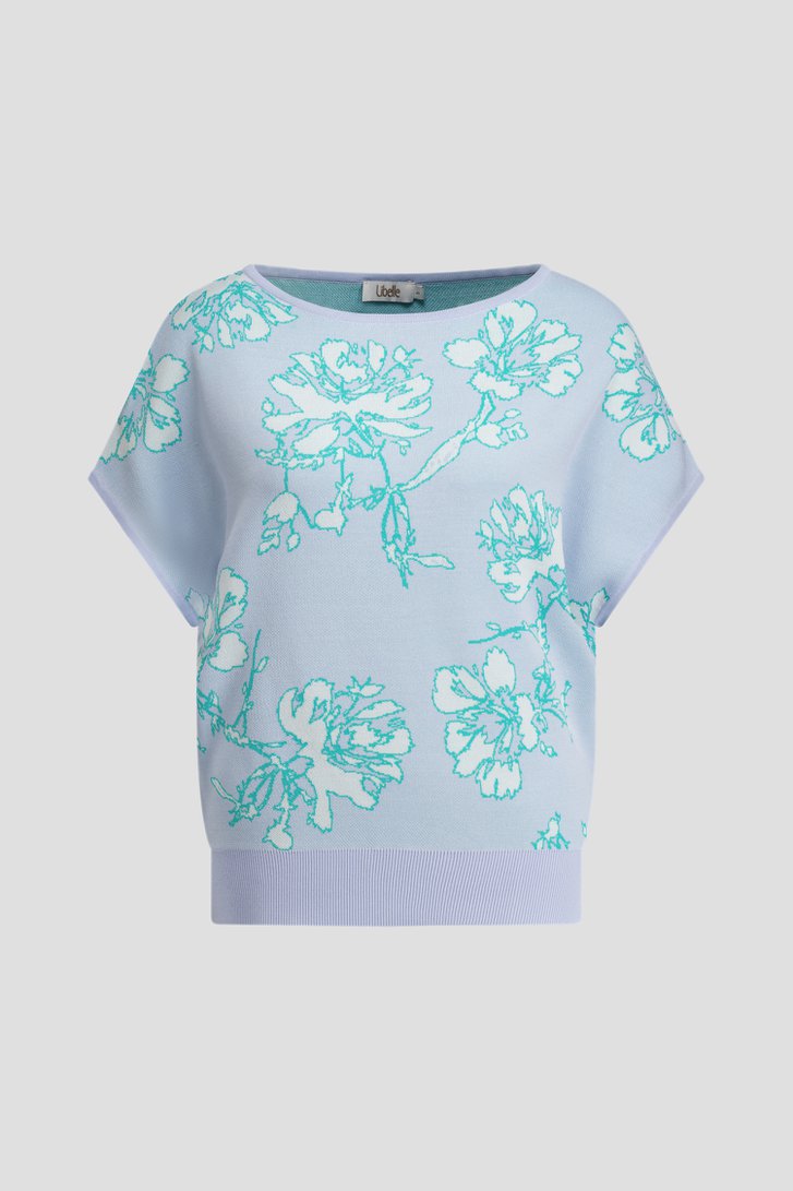 Photo produit 1 de Pull jacquard bleu clair à motif floral de Libelle pour Femmes