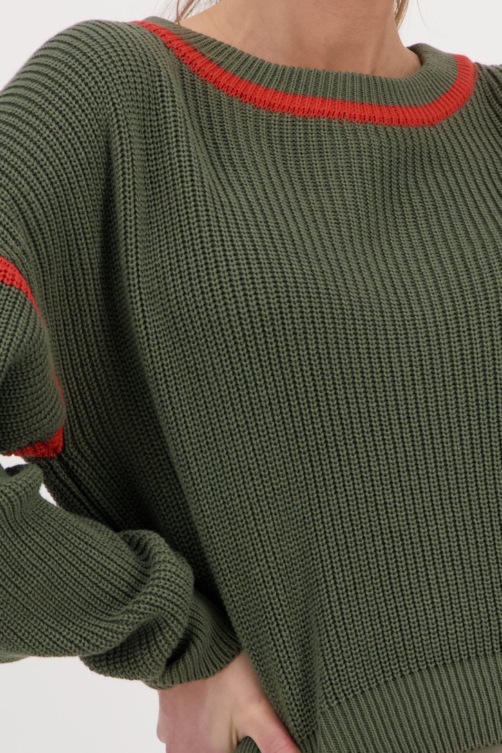 Pull kaki avec détails orange de AC by Annelien Coorevits pour Femmes