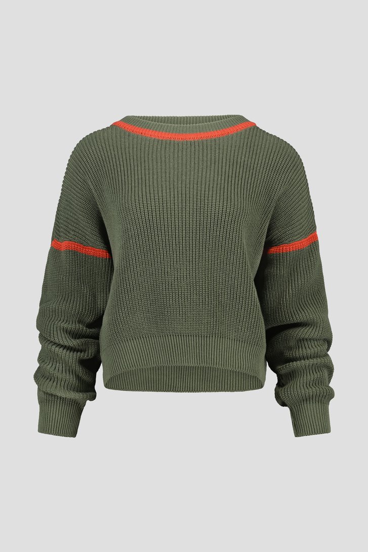 Pull kaki avec détails orange de AC by Annelien Coorevits pour Femmes