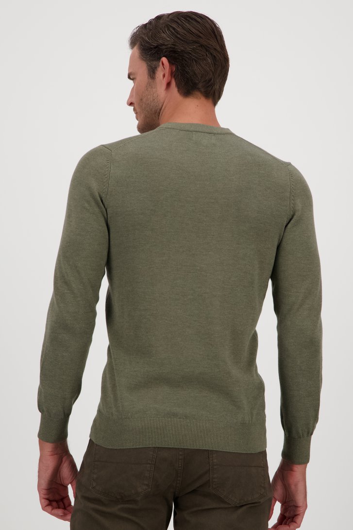 Pull kaki fin avec col en V de Michaelis pour Hommes