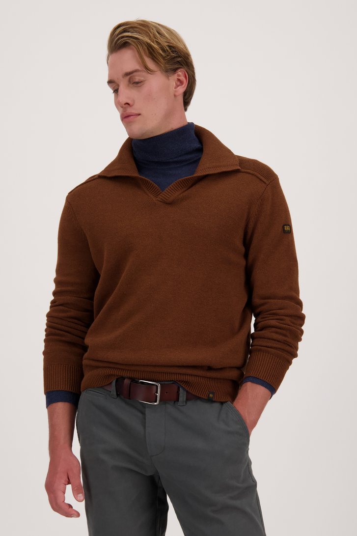 Pull marron avec col de Ravøtt pour Hommes