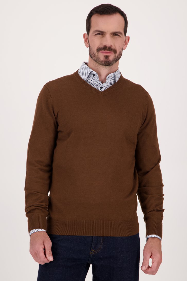 Pull marron fin avec col en V de Dansaert Black pour Hommes