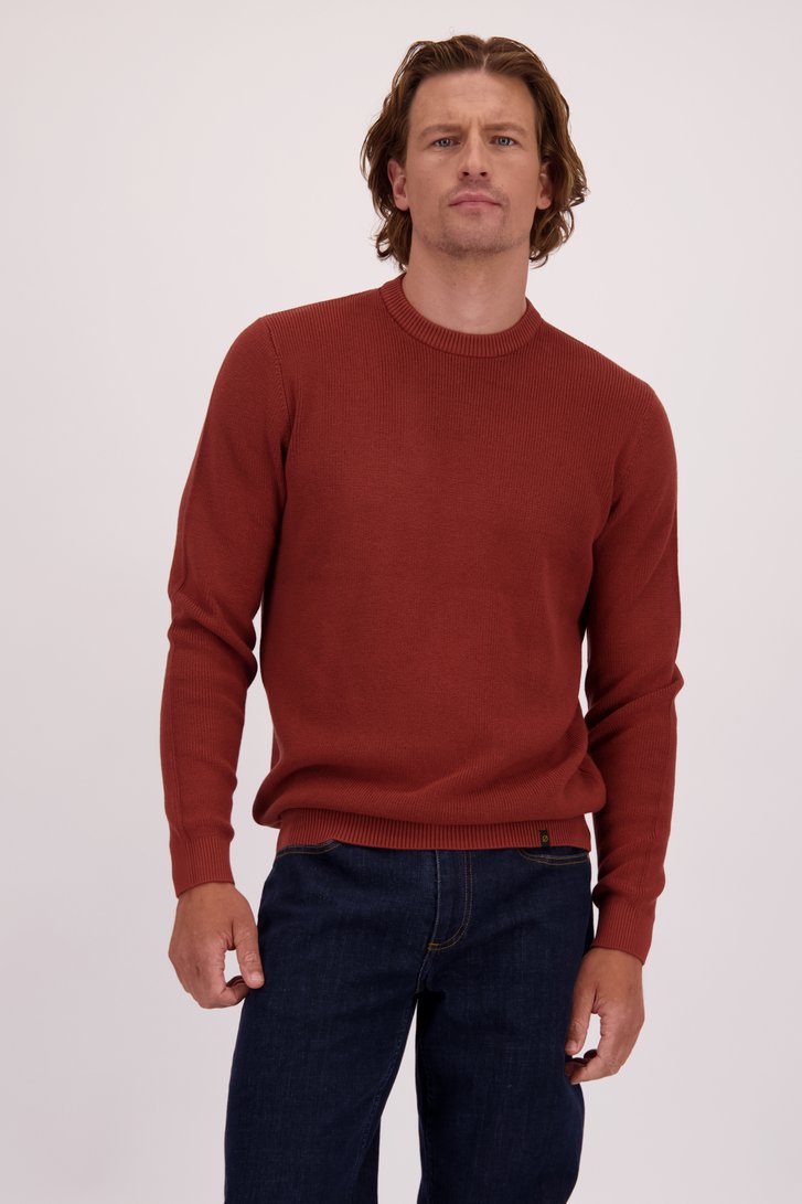 Le devant de Pull marron rouille à col rond de Ravøtt pour Hommes