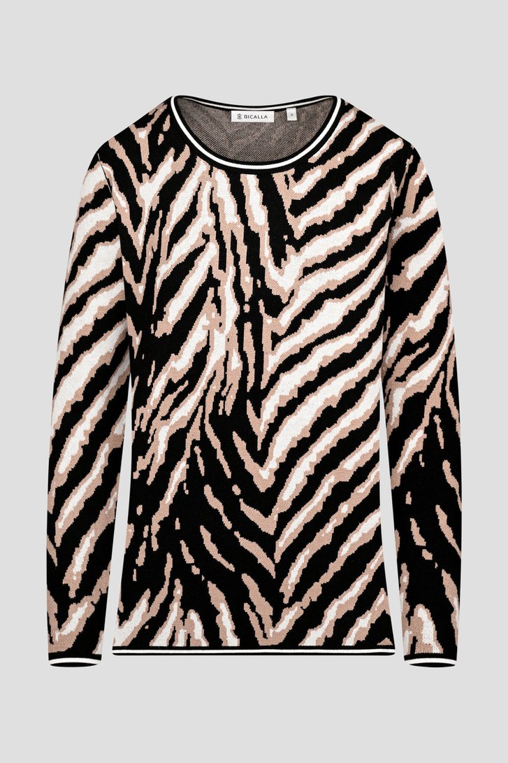 Pull noir à imprimé animalier beige/écru de Bicalla pour Femmes