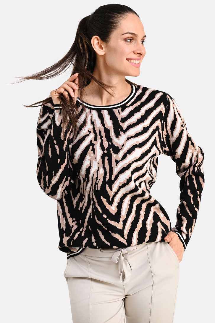 Pull noir à imprimé animalier beige/écru de Bicalla pour Femmes