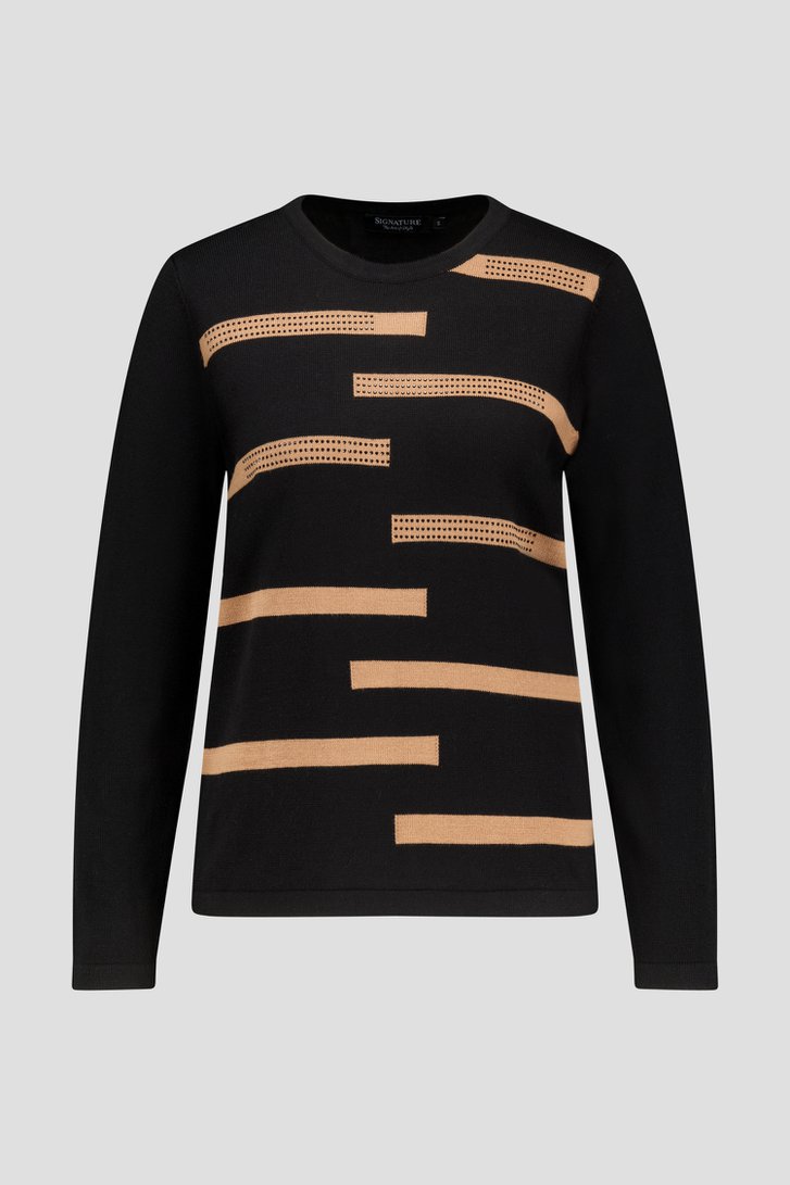 Pull noir à motif beige de Signature pour Femmes