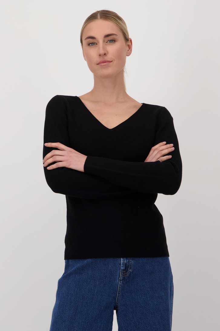 Pull noir avec col en V de Liberty Island pour Femmes
