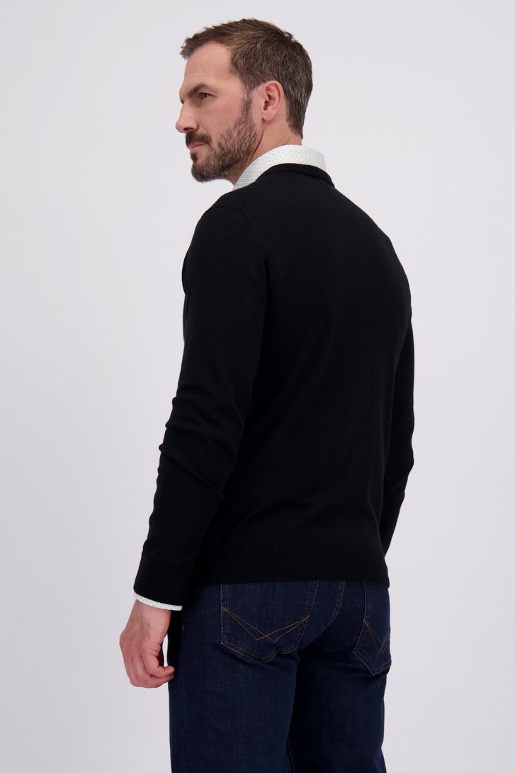 Le dos de Pull noir en maille fine avec col rond  de Dansaert Black pour Hommes