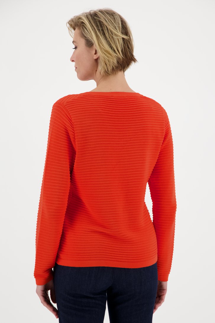 Pull orange-rouge en tissu côtelé de Claude Arielle pour Femmes