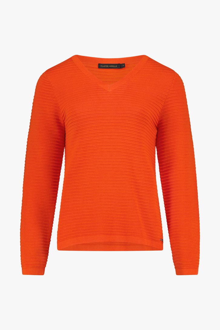 Pull orange-rouge en tissu côtelé de Claude Arielle pour Femmes