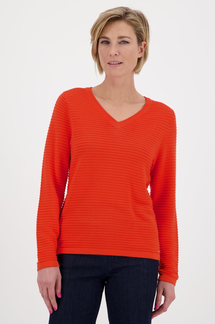 Pull orange-rouge en tissu côtelé de Claude Arielle pour Femmes