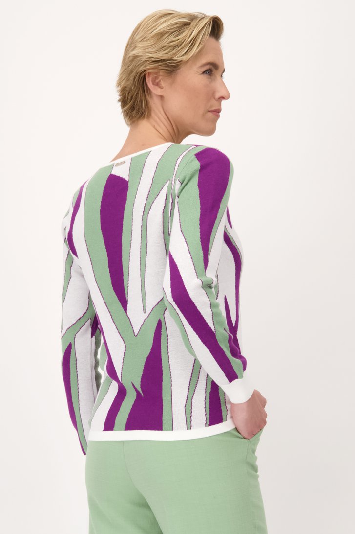Pull-over écru à imprimé violet-vert de Claude Arielle pour Femmes