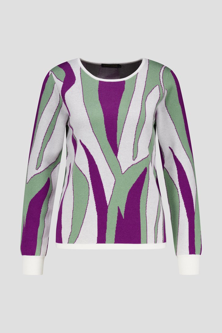 Pull-over écru à imprimé violet-vert de Claude Arielle pour Femmes