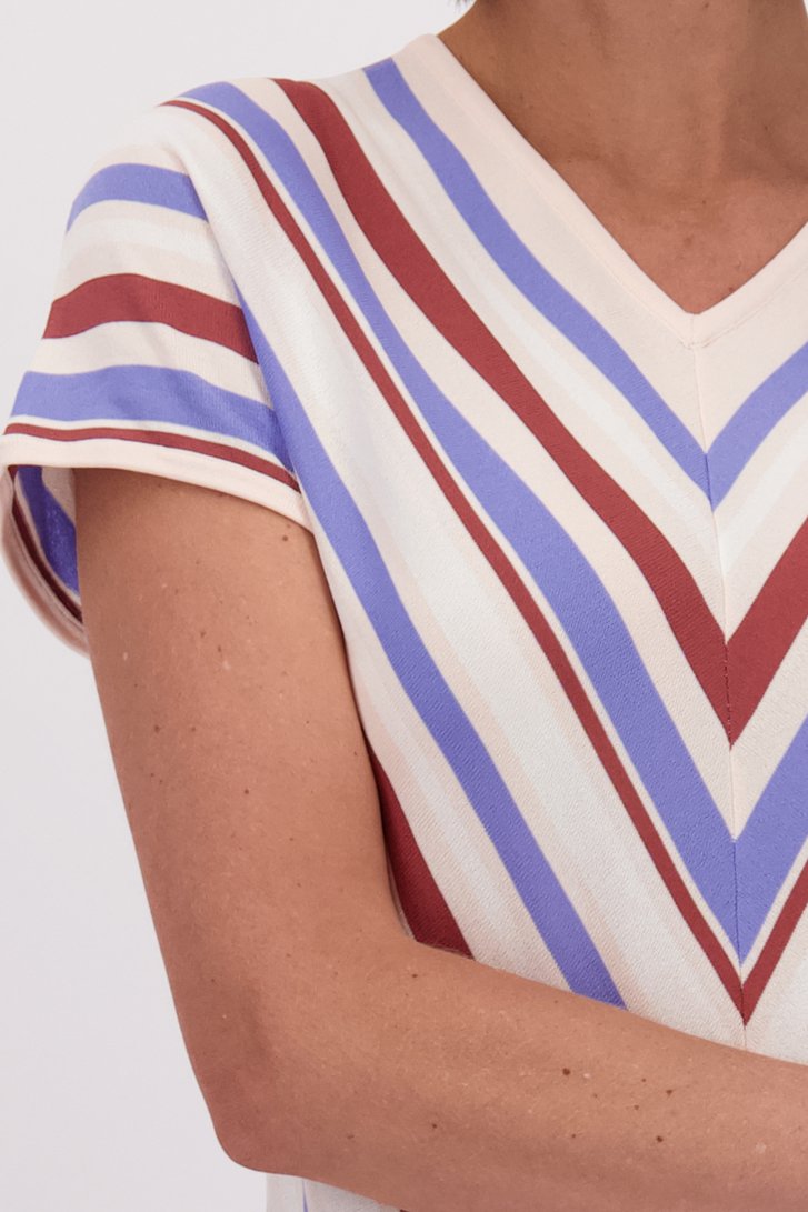 Détail de Pull rose à manches courtes à col en V à rayures de Claude Arielle pour Femmes