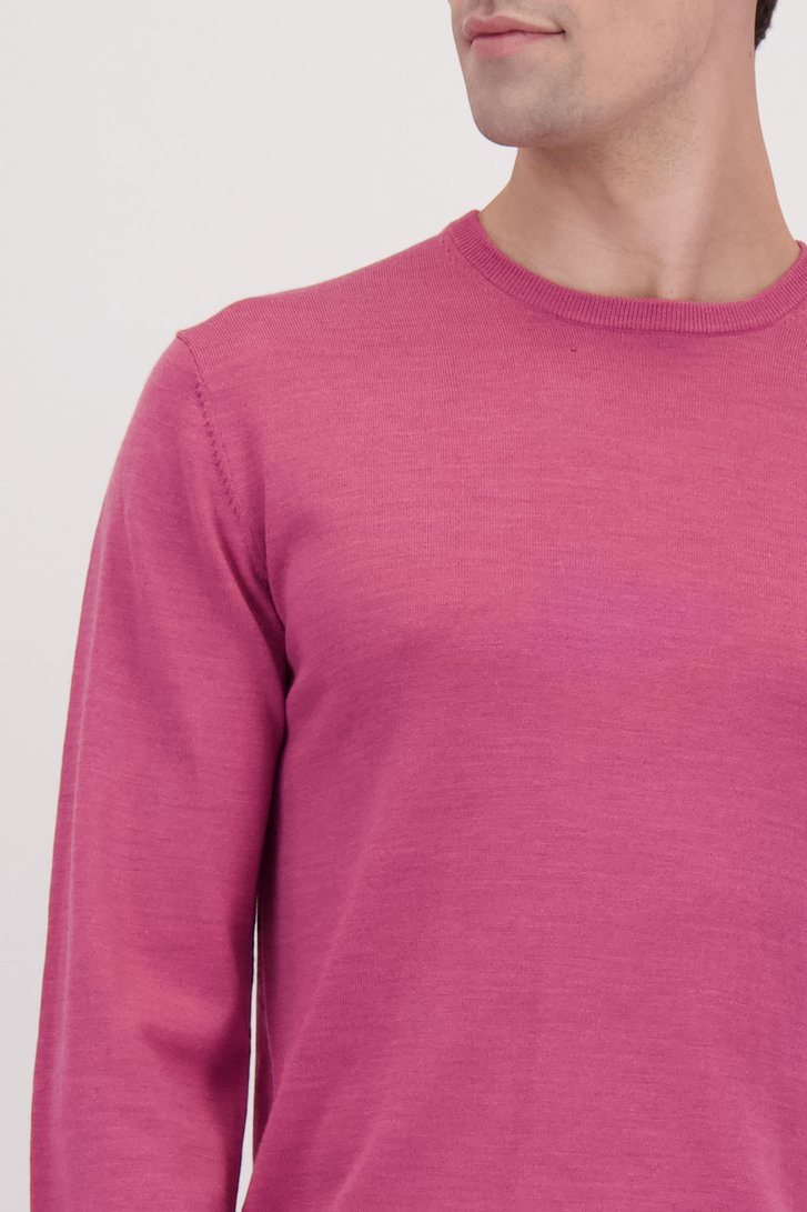 Détail de Pull rose en laine mérinos à col rond de Matinique pour Hommes