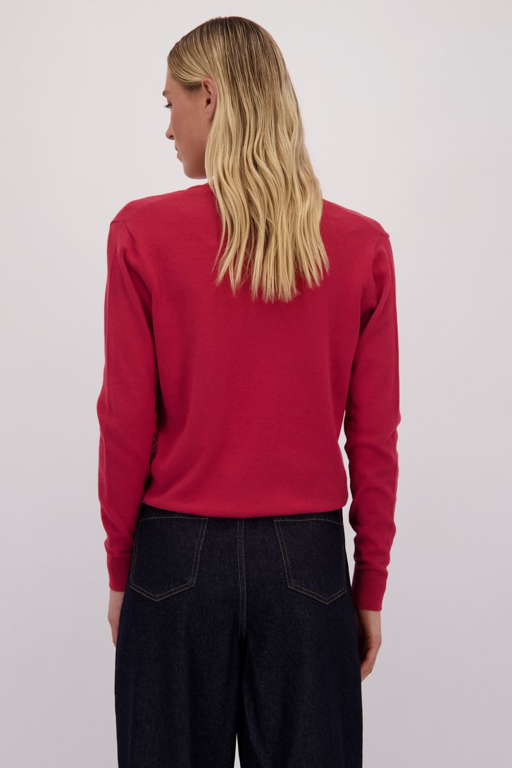 Le dos de Pull rouge à col en V de Liberty Island pour Femmes