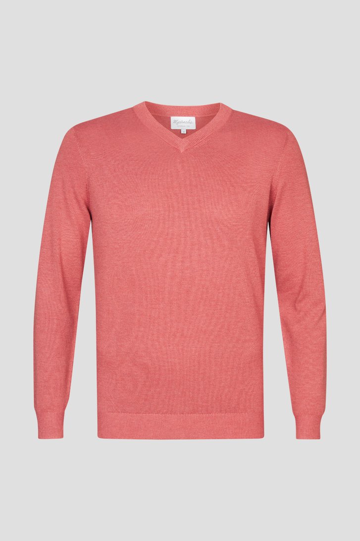Pull rouge corail avec col en V de Michaelis pour Hommes