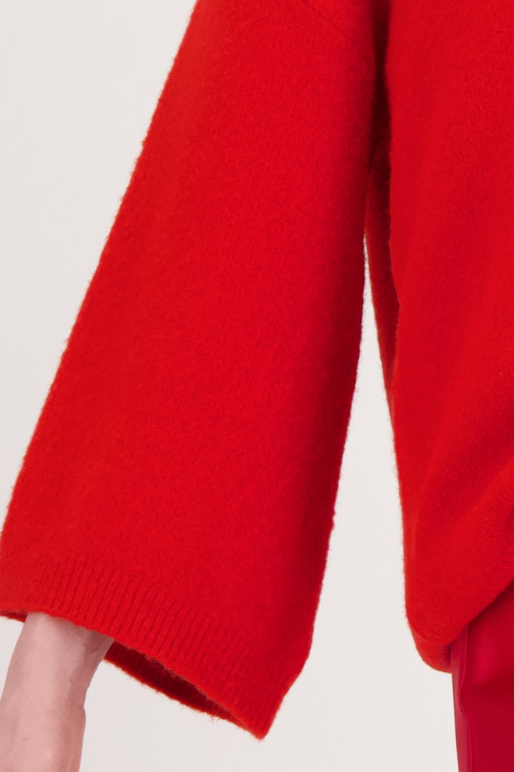 Pull rouge en maille à manches 3/4	 de Geisha pour Femmes