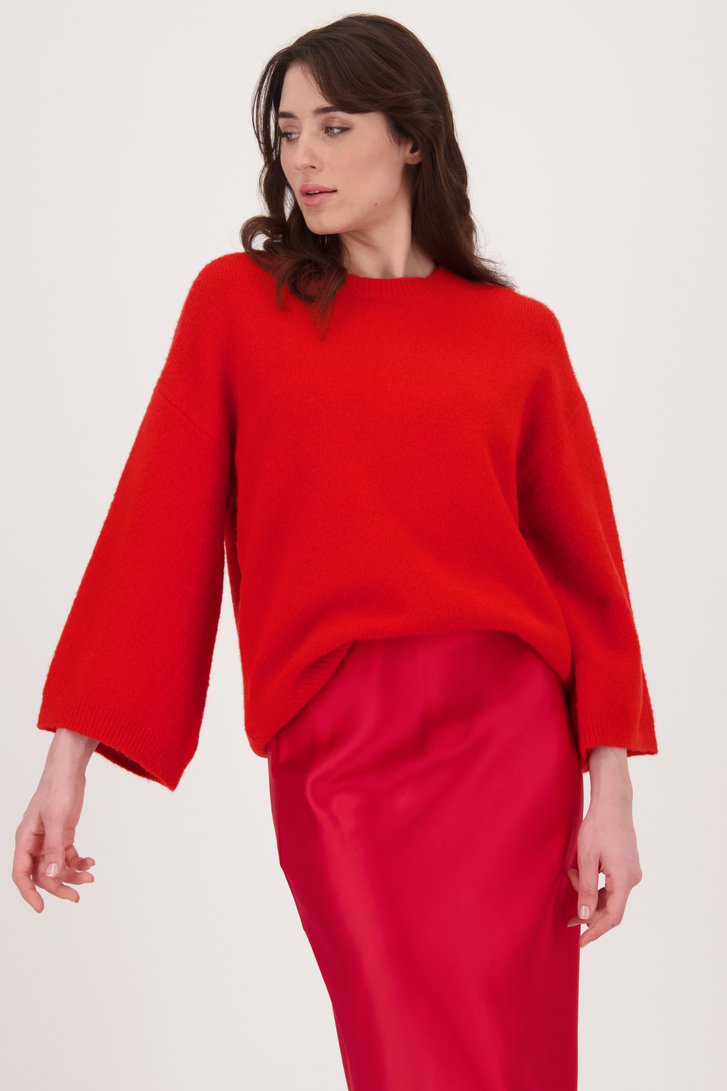 Pull rouge en maille à manches 3/4	 de Geisha pour Femmes