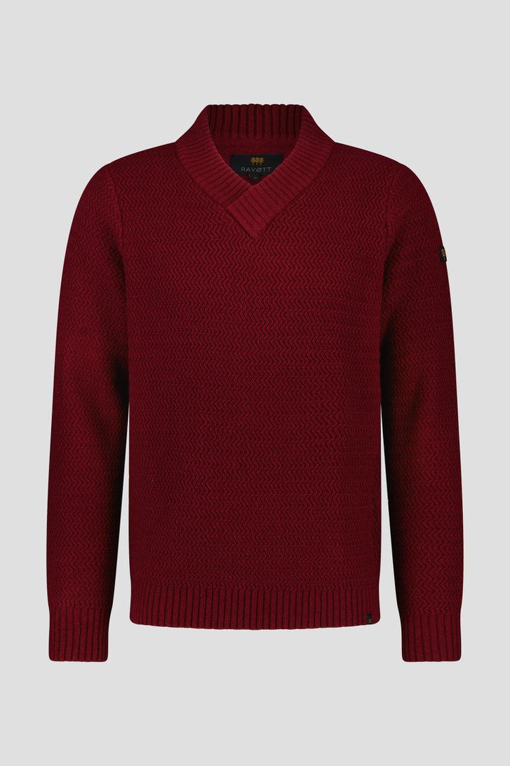 Pull rouge foncé avec motif tricoté fin	 de Ravøtt pour Hommes