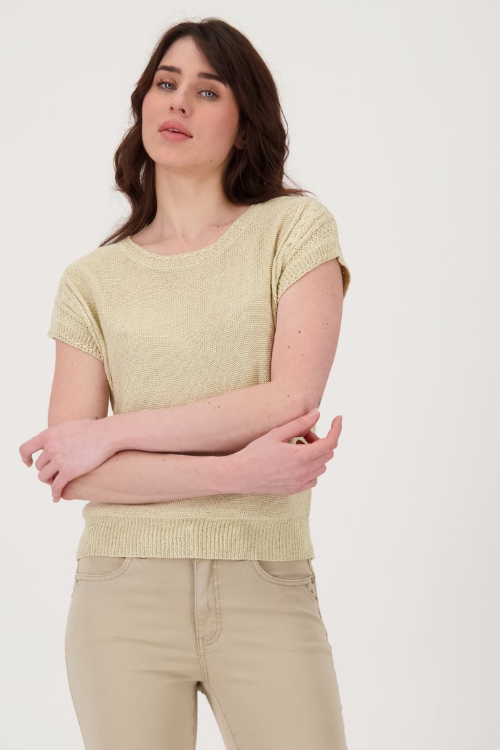 Pull sans manche beige avec paillettes dorées de Geisha pour Femmes