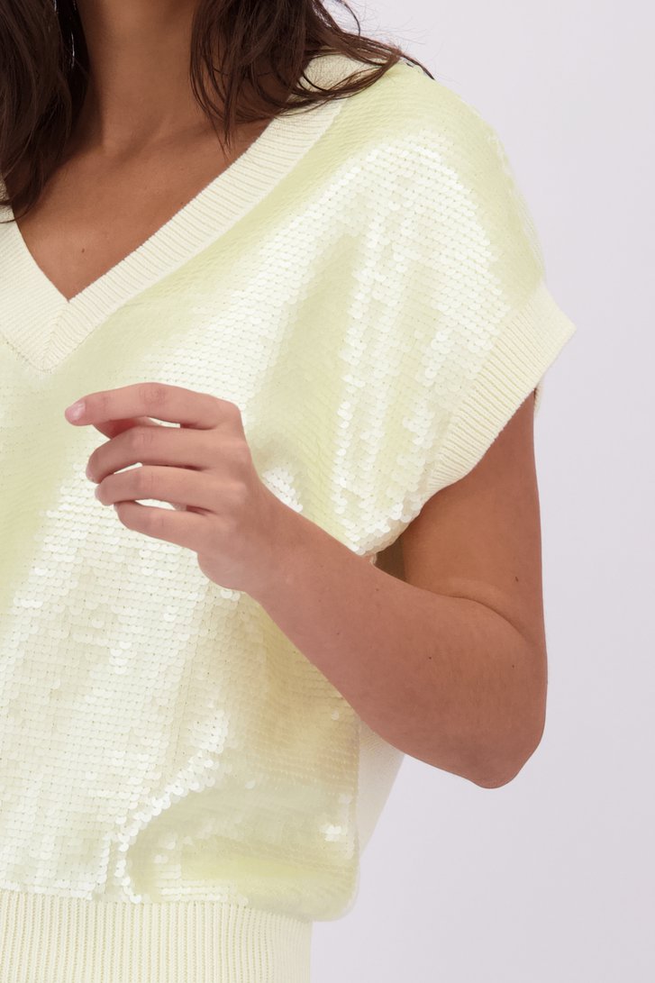 Détail de Pull sans manches jaune à paillettes de Louise pour Femmes