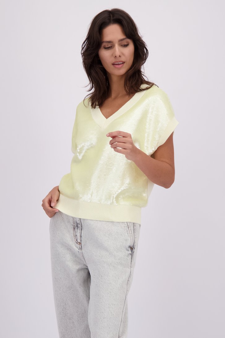Le devant de Pull sans manches jaune à paillettes de Louise pour Femmes