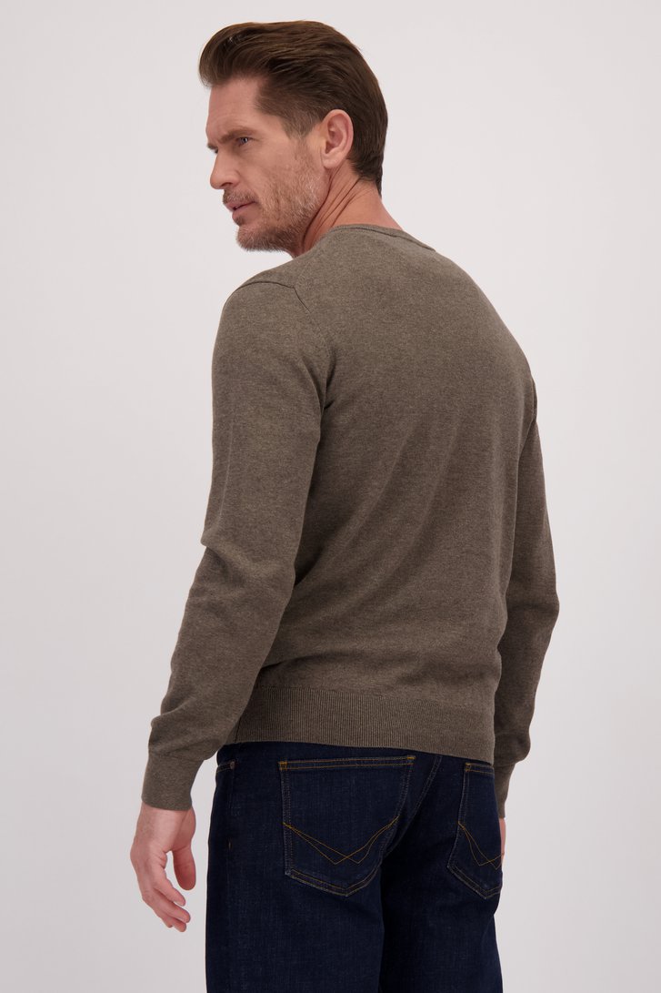 Le dos de Pull taupe avec col en V de Dansaert Blue pour Hommes