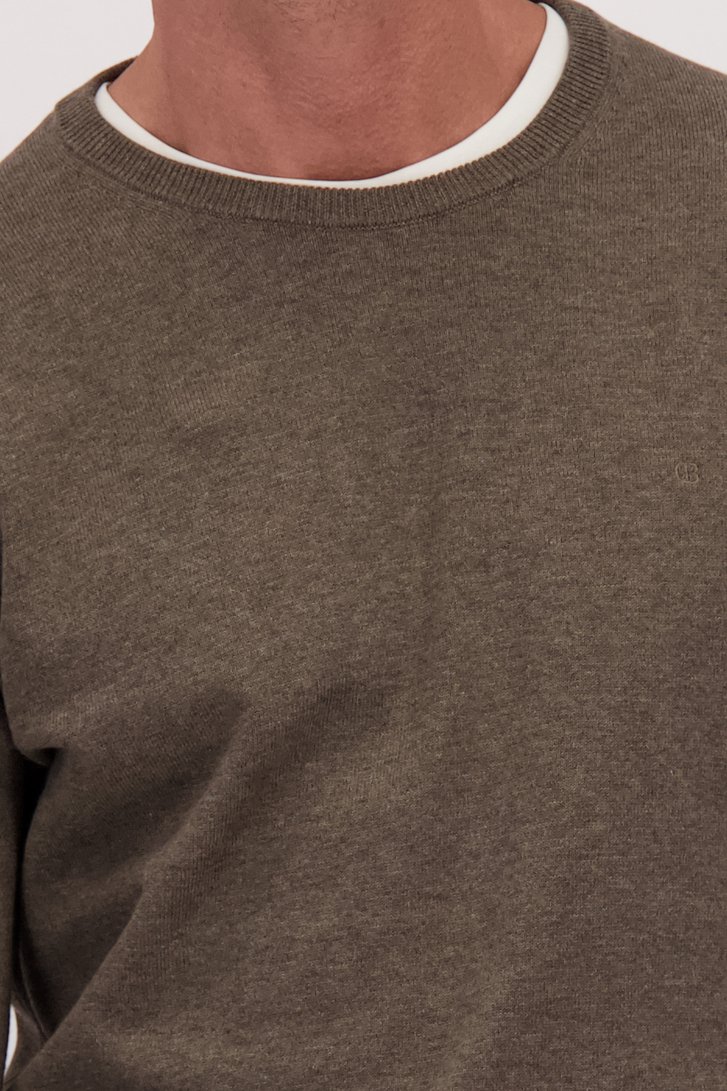 Détail de Pull taupe en coton à col rond de Dansaert Blue pour Hommes