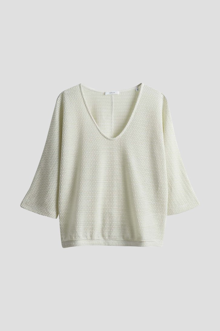 Pull tricot vert-blanc avec manches chauve-souris de Opus pour Femmes