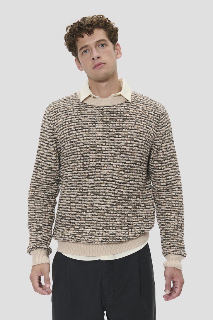 Le devant de Pull tricoté beige-marron de Matinique pour Hommes