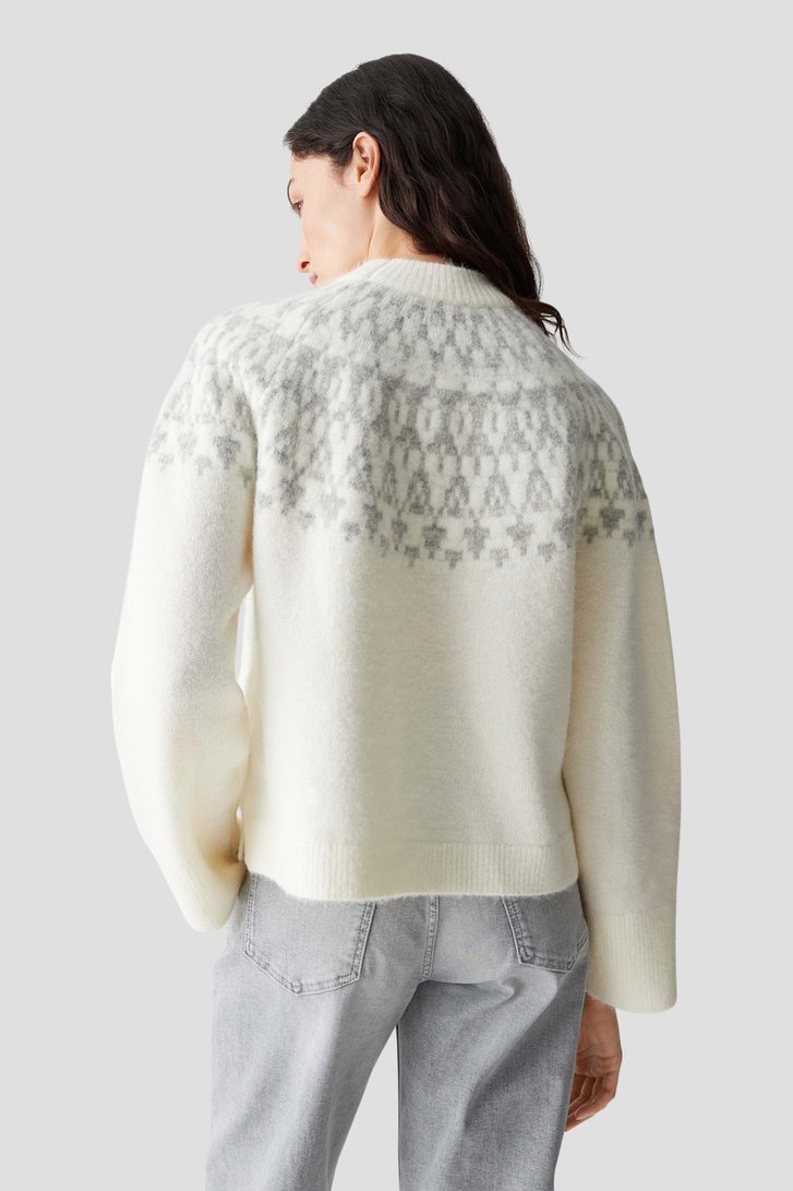 Le dos de Pull tricoté blanc à motif gris de Opus pour Femmes