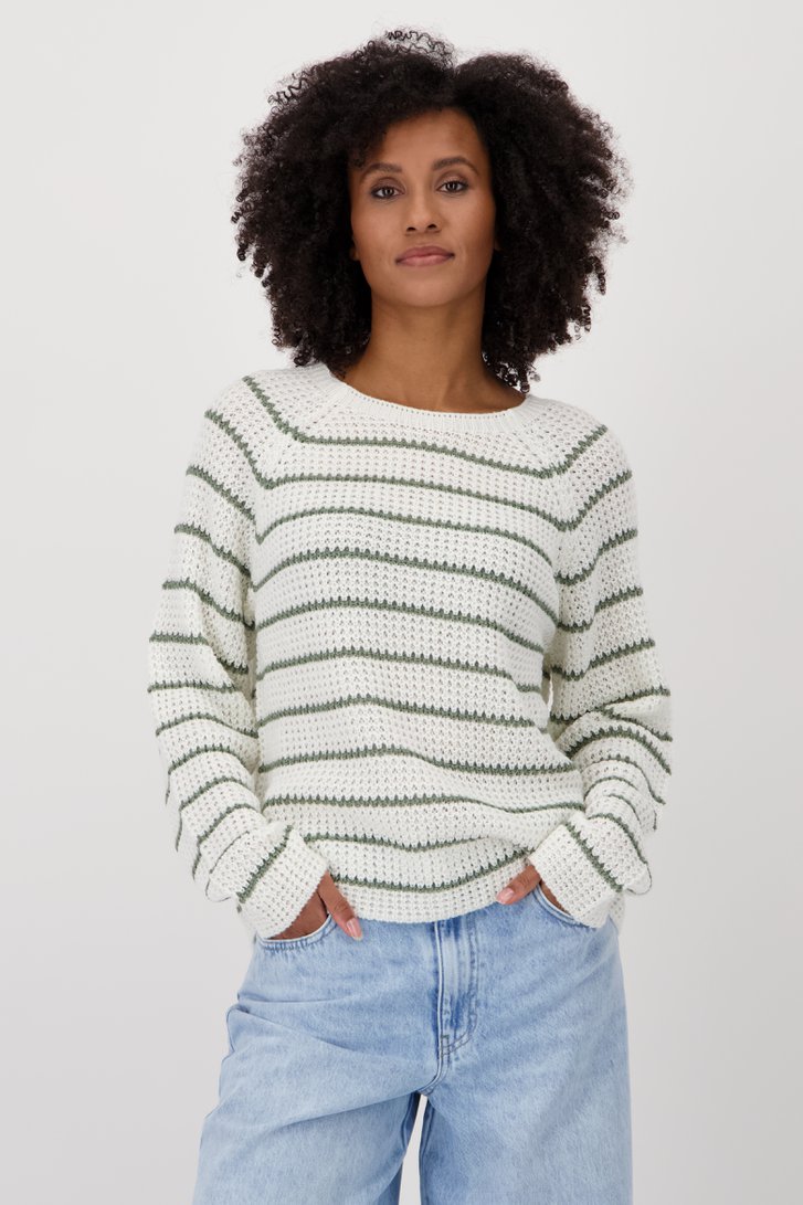 Pull tricoté écru avec motif rayé vert de JDY pour Femmes