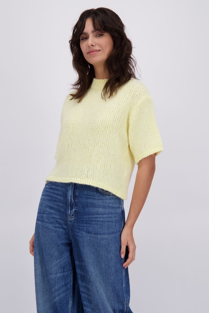 Le devant de Pull tricoté jaune clair à manches courtes  de JDY pour Femmes