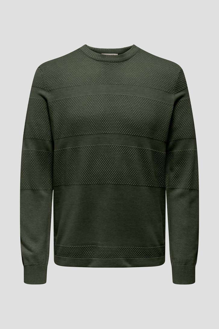 Photo produit 1 de Pull tricoté vert foncé à texture de Only & Sons pour Hommes