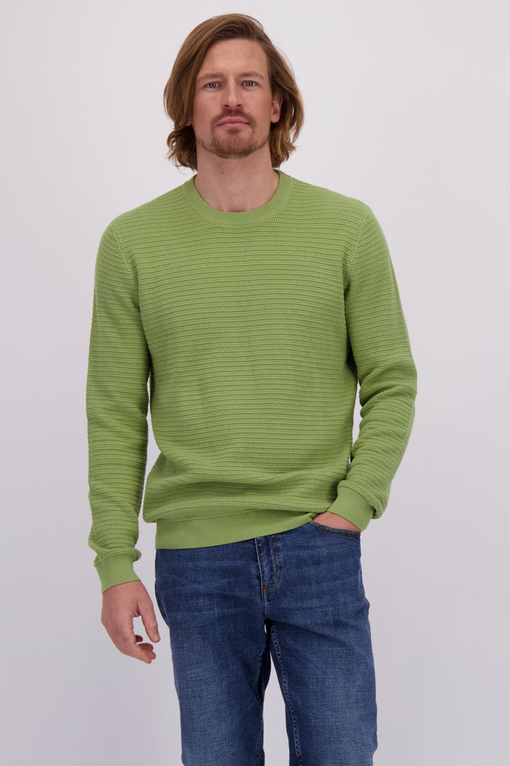 Le devant de Pull vert avec rayures tricotées de Ravøtt pour Hommes